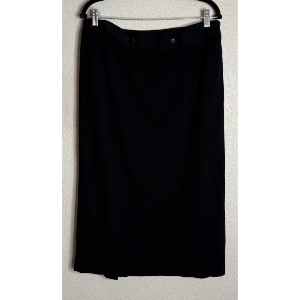 Vintage Talbots Womens 16 Black Midi Skirt Stretch Wool Side Zip Career Classic